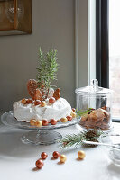 Christmas cake and biscuits in a glass jar