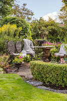 Seating area in a sunny garden