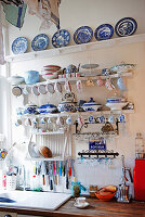 Blue and white plate display dishware