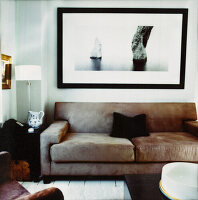 Contemporary living room with suede sofa