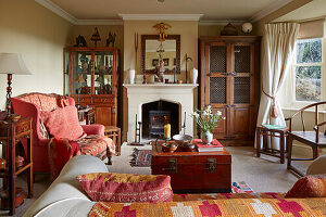 Vintage-style living room with fireplace and traditional furniture