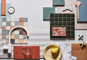 Moodboard with different tiles for the kitchen