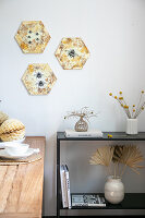 DIY honeycomb art on the wall