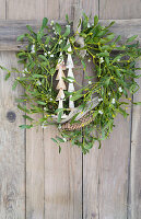 Mistletoe wreath with cone fir trees from birch lettering