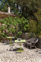 Seating area on a stone terrace