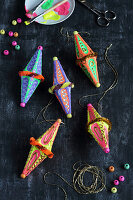 Colorful ornaments made from egg carton