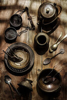 Vintage crockery and cutlery in rustic style