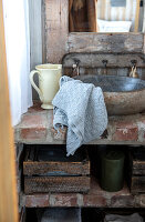 Rustic brick washbasin with stone washbasin