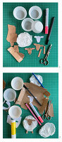 Craft utensils such as cardboard and paper for making DIY sheep
