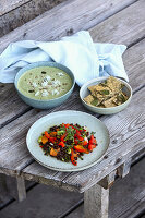 Three dishes with wild herbs
