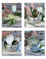 Prepare cold kefir yoghurt soup with wild herbs