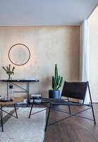 Modern living area with wood panelling