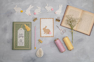DIY Easter decoration with bunny garland, greetings card and paper egg