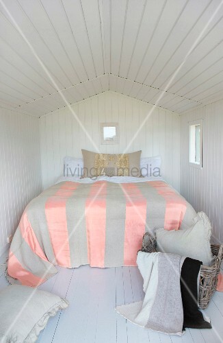 Bedroom With White Wood Paneling On The Buy Image