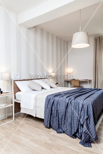 Bedroom With White And Grey Striped Buy Image 11334042