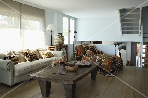 Rustic Wooden Coffee Table Pale Sofa Buy Image 11367782