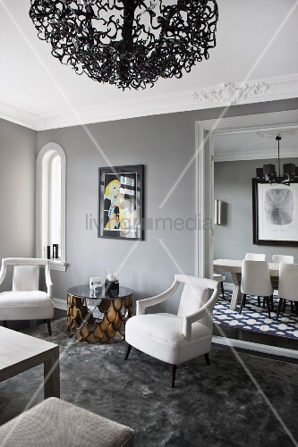 Elegant White Armchairs And Side Table Buy Image 11371872