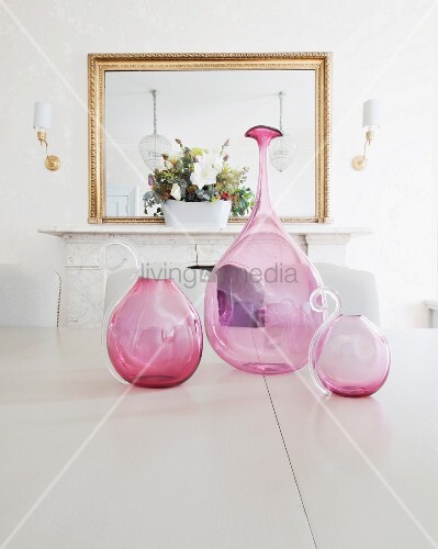 Round Pink Glass Vases On Table In Buy Image 11394136