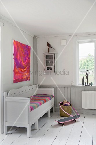 Rustic White Bench With Brightly Buy Image 11433040
