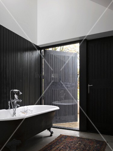 Vintage Bathroom With Partial Black Wood Buy Image