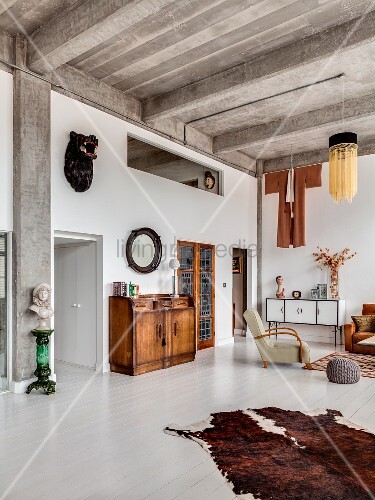 Ribbed Concrete Ceiling And White Wooden Buy Image