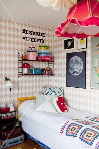 Girl S Bedroom In Scandinavian Retro Buy Image
