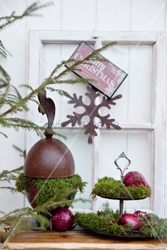 Vintage Weihnachtsdekoration Vor Weisser Bild Kaufen