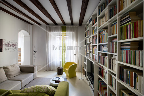 Large Bookcase And Wood Beamed Ceiling Buy Image 12242188