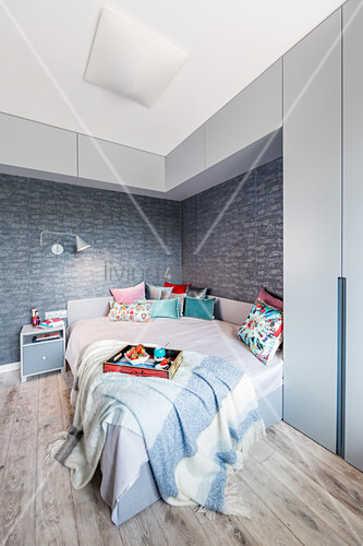 Grey Bedroom With High Wall Mounted Buy Image 12663036