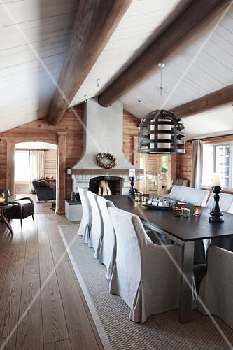 Open Fireplace And Exposed Ceiling Beams Buy Image