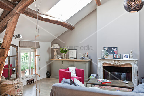 Open Fireplace In Attic Living Room Buy Image 12672190