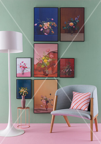 Fl Artworks On Green Wall Standard Image 12674252 Fl Artworks On Green Wall Standard