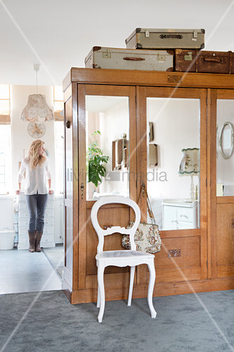 Old Wooden Wardrobe With Mirrored Doors Buy Image 12835484