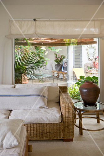 Wicker Sofa In Front Of Window With View Image 12893170 Wicker Sofa In Front Of Window With