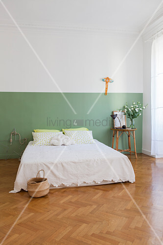 Two Tone Painted Wall In Simple Bedroom Buy Image