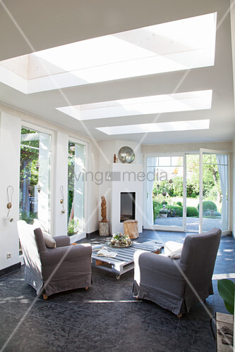 Living Room With Skylights And Open Buy Image 12372966