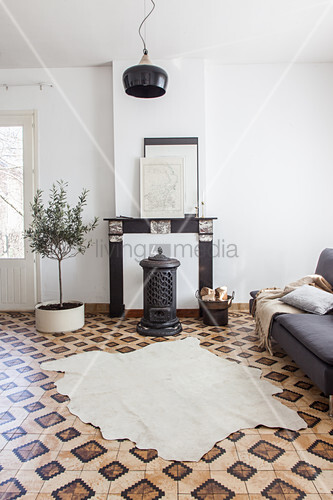 Cowhide Rug On Patterned Tiled Floor Buy Image 12383104