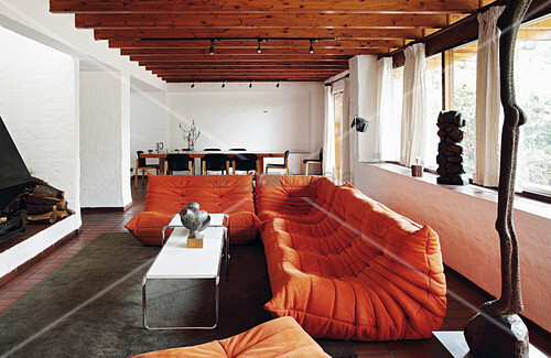 Orange Designer Sofa In Living Room With Buy Image