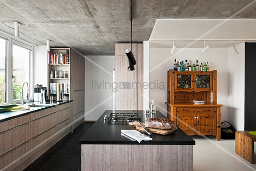 Old Dresser In Modern Kitchen With Grey Buy Image