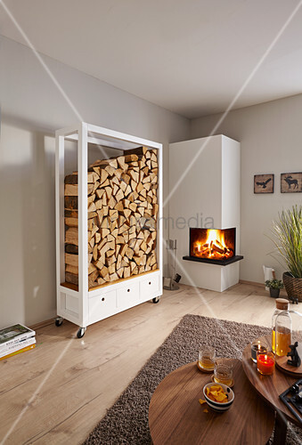Diy Firewood Rack Next To Open Fireplace Buy Image 12462230