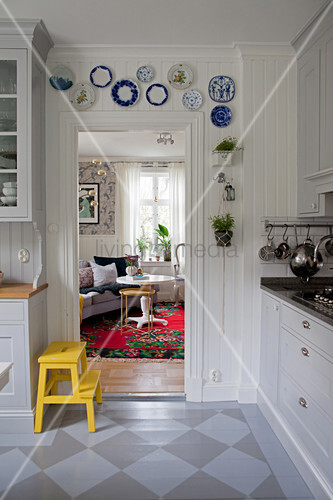 Yellow Step Stool In Fitted Kitchen With Buy Image 12470118