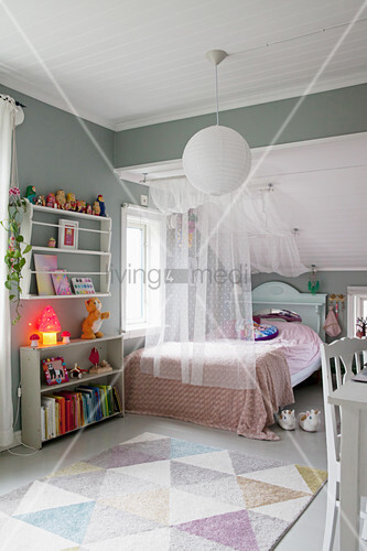 Bed With Canopy Book Shelves Grey Buy Image 12470156