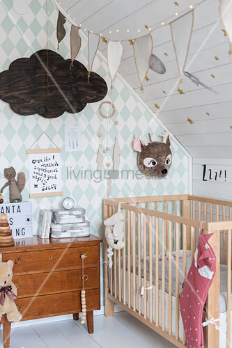 Cot And Old Chest Of Drawers In Child S Buy Image