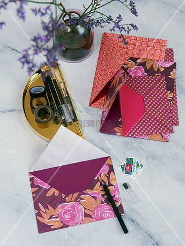 Homemade envelopes made from colourful