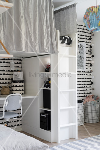 Loft Bed Above Desk And Shelving In Image 12550568 Loft Bed Above Desk And Shelving In