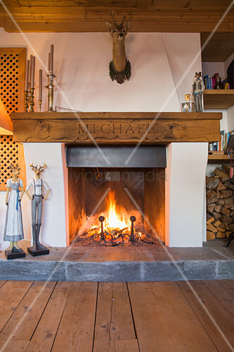 Lit Open Fire In Traditional Swiss Buy Image 12599278