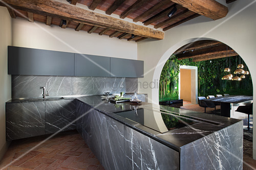 Black Marble Panels And Rustic Beams In Buy Image 12608372