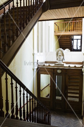 A Stairwell With Dark Wooden Stairs And Buy Image 00706378