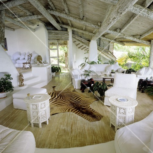 A Rustic Wood Beam Ceiling In A Tropical Buy Image