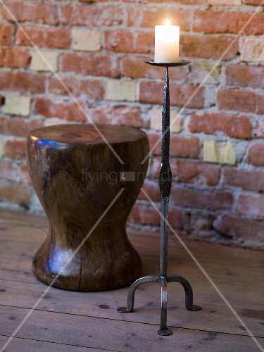 Floor Candle Stand With Burning Candle Buy Image